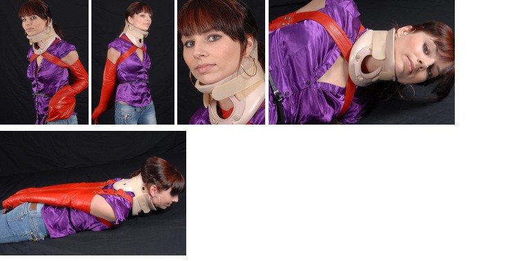 Angelica in armbinder and cervical collar (plus video)