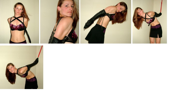 Marielle in a leather armbinder