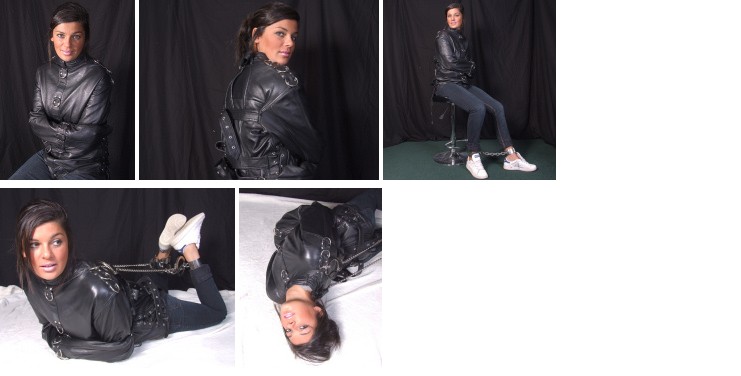 Ashley in leather straitjacket