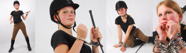 Equestrian girl Annika in a lot of handcuffs!