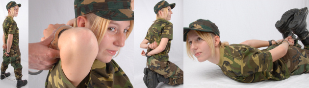 Army girl Phoebe in handcuff training