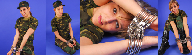 Army girl Marieke in a lot of handcuffs