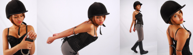 Equestrian girl Mocca is elbow cuffed