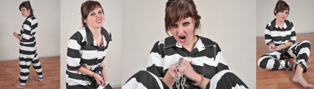 Prison girl Tanya in chains and blue box