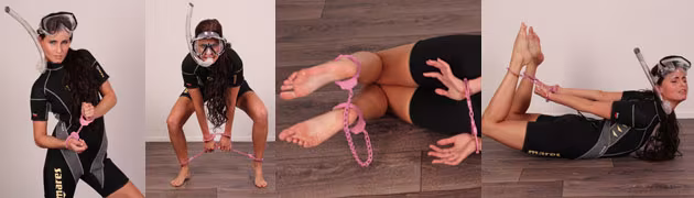 Diver girl Nelly hogcuffed in pink