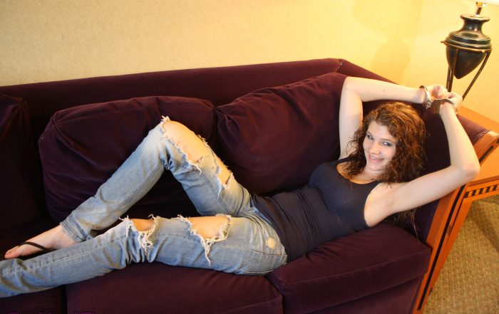 Sarah in hinged handcuffs