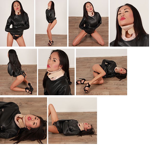 Davon Kim in neck brace and leather straitjacket (plus video)