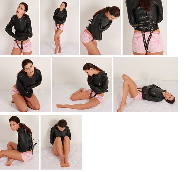 Lauren Collins – leather straitjacket (plus video)