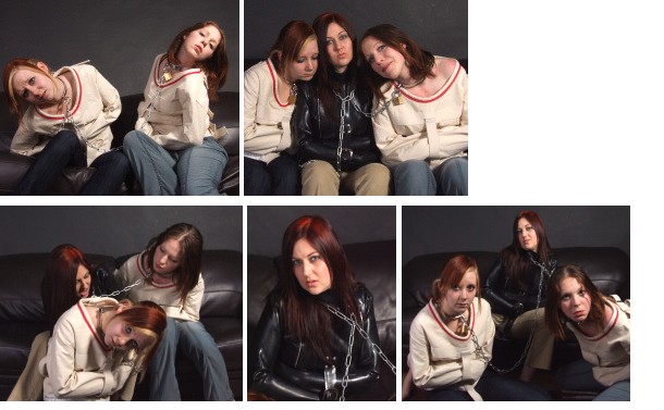 Lex, Carly, and Kim in straitjackets