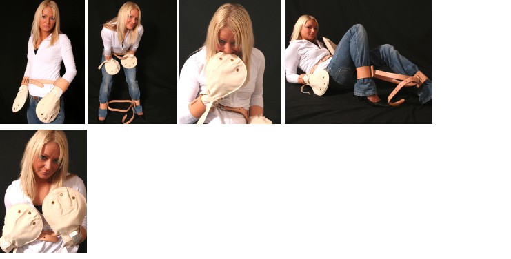 Maria in Posey mitts and Humane restraints