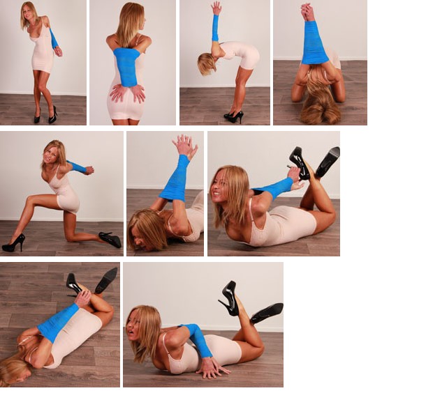Sarah Jain in high heels and blue Vet Wrap (plus video)