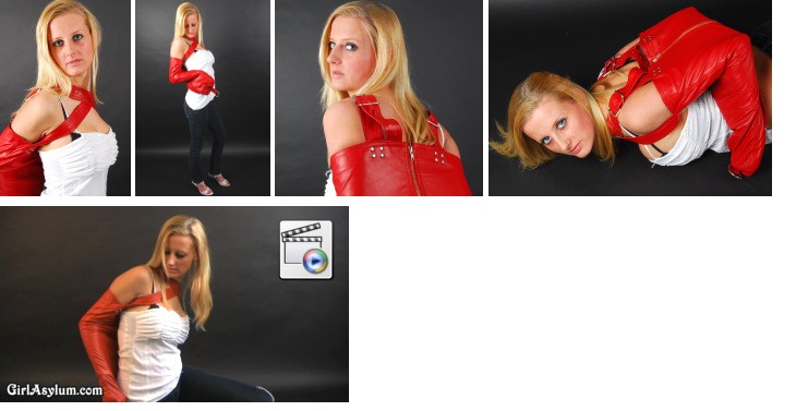 Shenenne in a red leather armbinder (plus video)