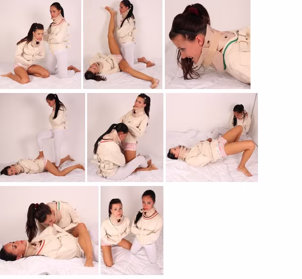 Victoria Sweet and Lauren Collins in neck braces and straitjackets (plus video)