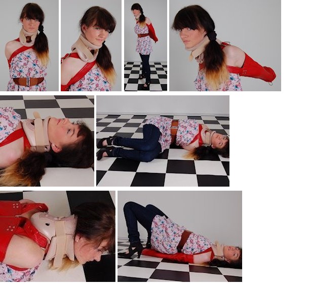 YeonYoung in red leather armbinder and neck brace (plus video)