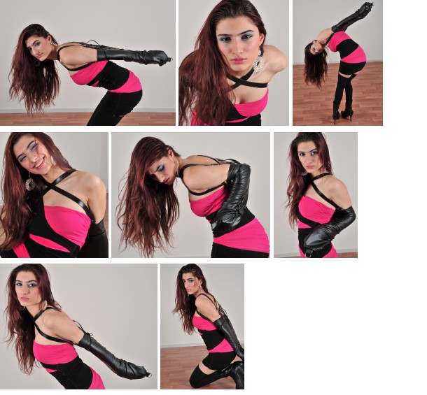 Zari in a black leather armbinder