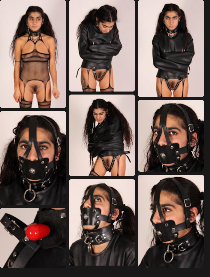 Aisha – leather straitjacket and muzzle gag