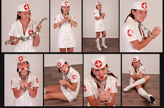 Ball gagged nurse in Rigid fiddle