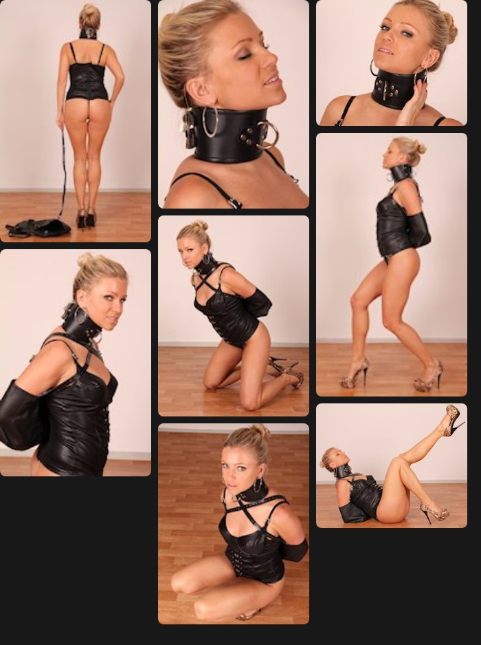 Brittany locked in tall posture collar and armbag
