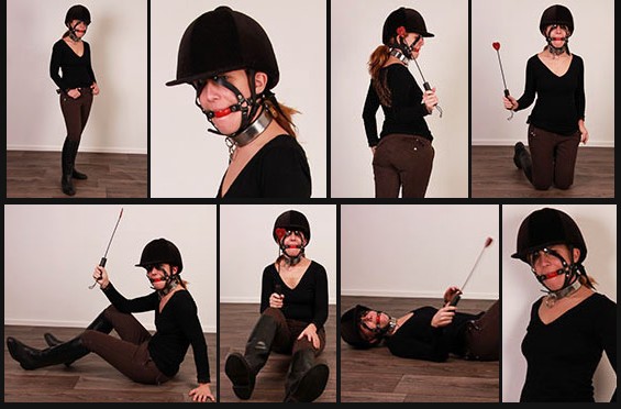 Horse rider in harness gag