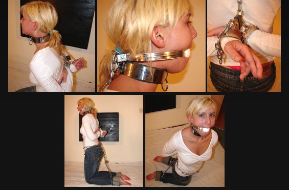 Tightly handcuffed and metal gagged