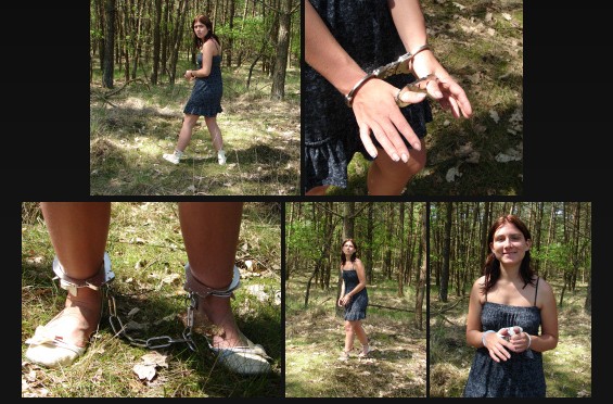 Wrists, ankles, thumbs cuffed in forest