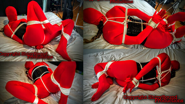 Samantha Frogtied in Red Spandex