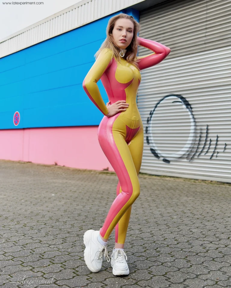 Pink & Yellow Catsuit in Public
