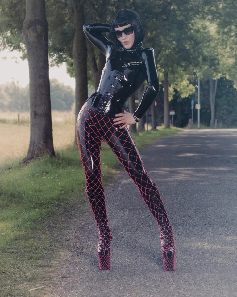 Latex Punk With Fishnet Stockings