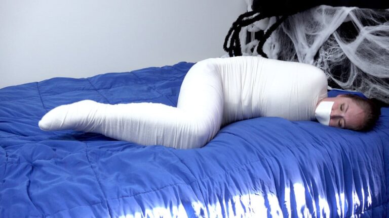 Rachel Adams Moans and Kicks Desperately in White Mummification Wrappings