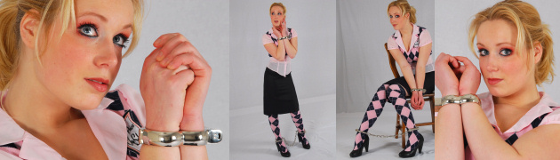 Schoolgirl Sanne’s wrists tightly cuffed