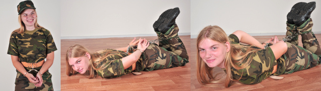 Army girl Lisa reporting for her hogcuffing