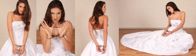 Bride in handcuffs and thumbcuffs