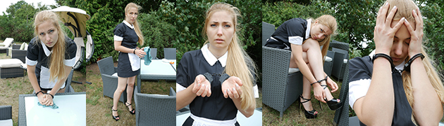 Maid Stephanie struggling in the garden
