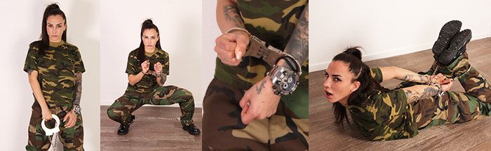 Angry army girl hogcuffed