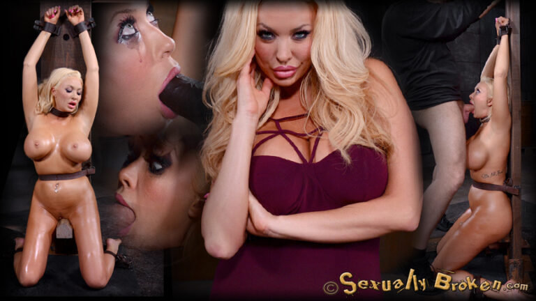 Beautiful big breasted blonde Summer Brielle shackled and throatboarded by BBC, messy deepthroat!