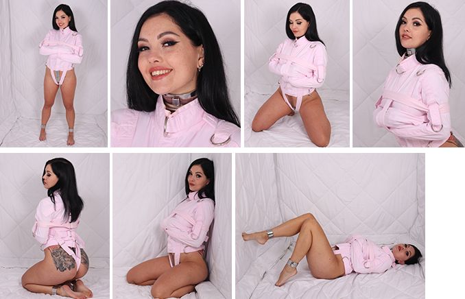 Sophie Elodie in a pink straitjacket