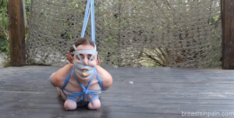 Outdoor Breast Suspension and Pain Bondage Training for Little Red Girl