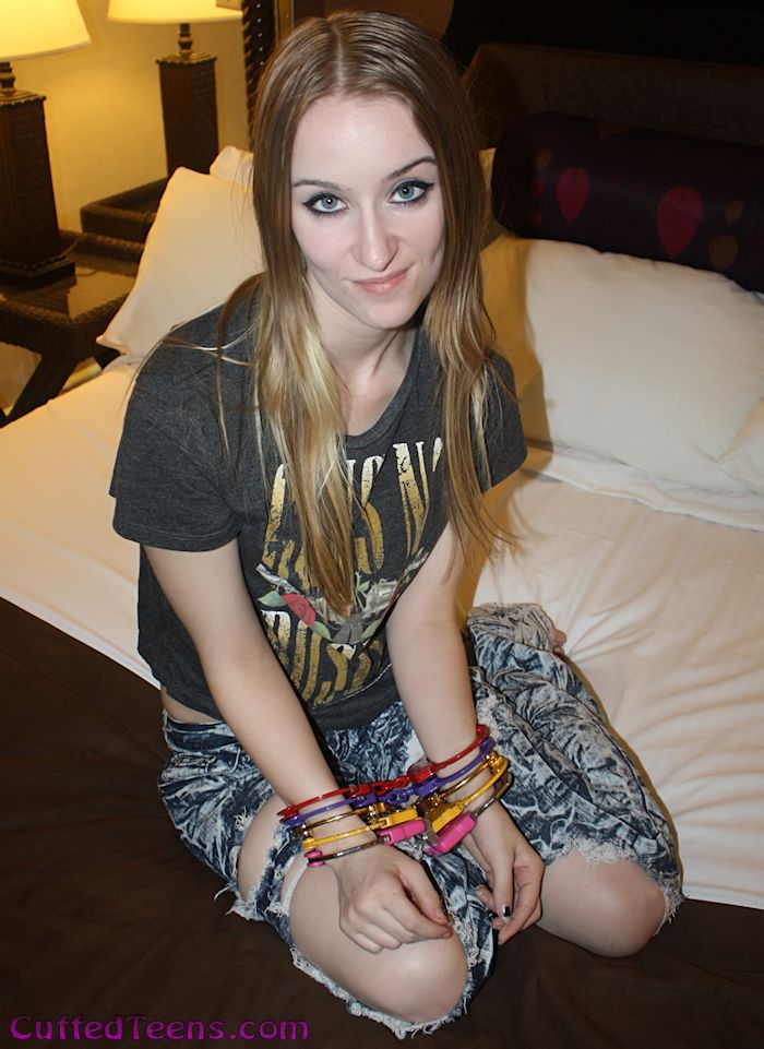 Samantha in colored cuffs