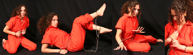 Anahí in waist chain and shackles