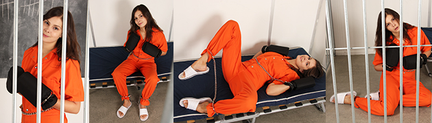 Prison girl in waist chain and tubes